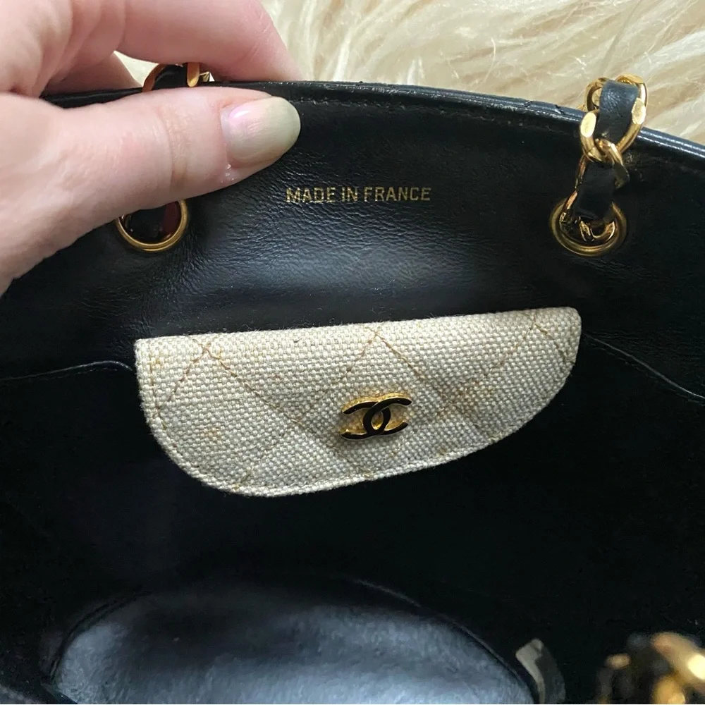 Chanel Vintage Navy Canvas Beige Mini Tote Bag - Picture 8 of 16